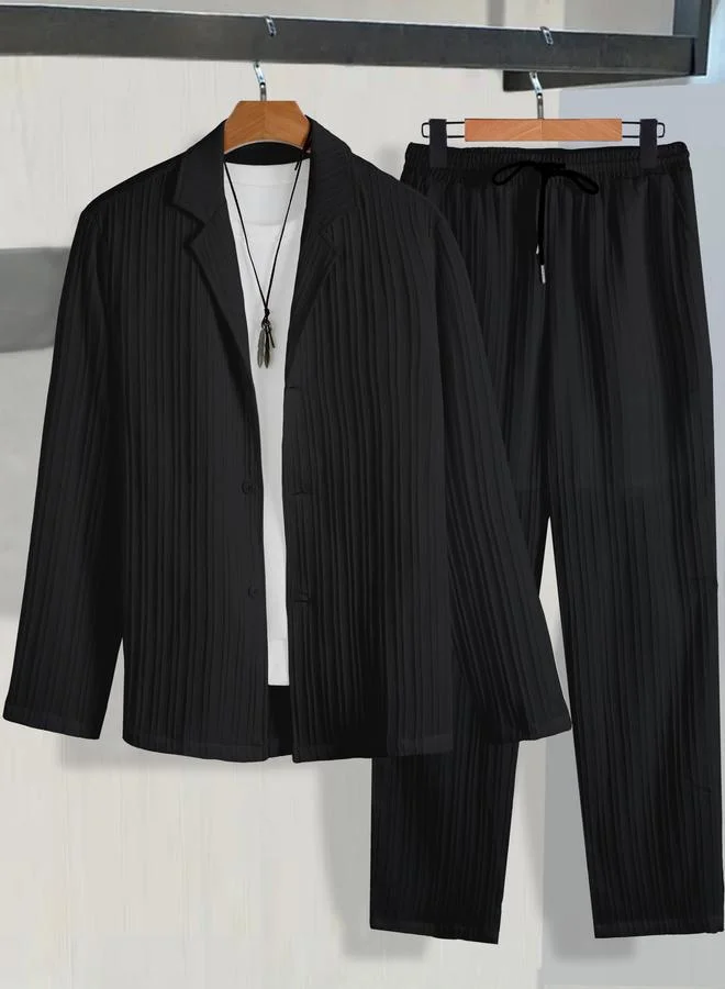 تايك تو طقم بليزر وبنطلون بقماش بارز